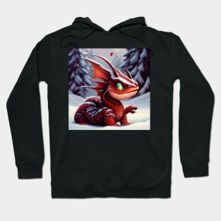 Baby Red Dragon with Fins in the Snow Hoodie